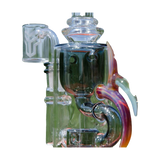 Calibear Ribbing Horn Klein bong with colorful accents, 90-degree joint, and recycler design.