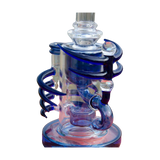 Calibear Ribbing Horn Klein Bong in Blue, Heady Recycler Design, 90 Degree Joint, Side View