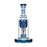 Calibear Ribbing Horn Klein Recycler Bong in Blue, 7" with Quartz Banger - Front View