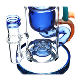 Close-up of Calibear Ribbing Horn Klein Bong in Blue, featuring intricate glasswork and 14mm joint