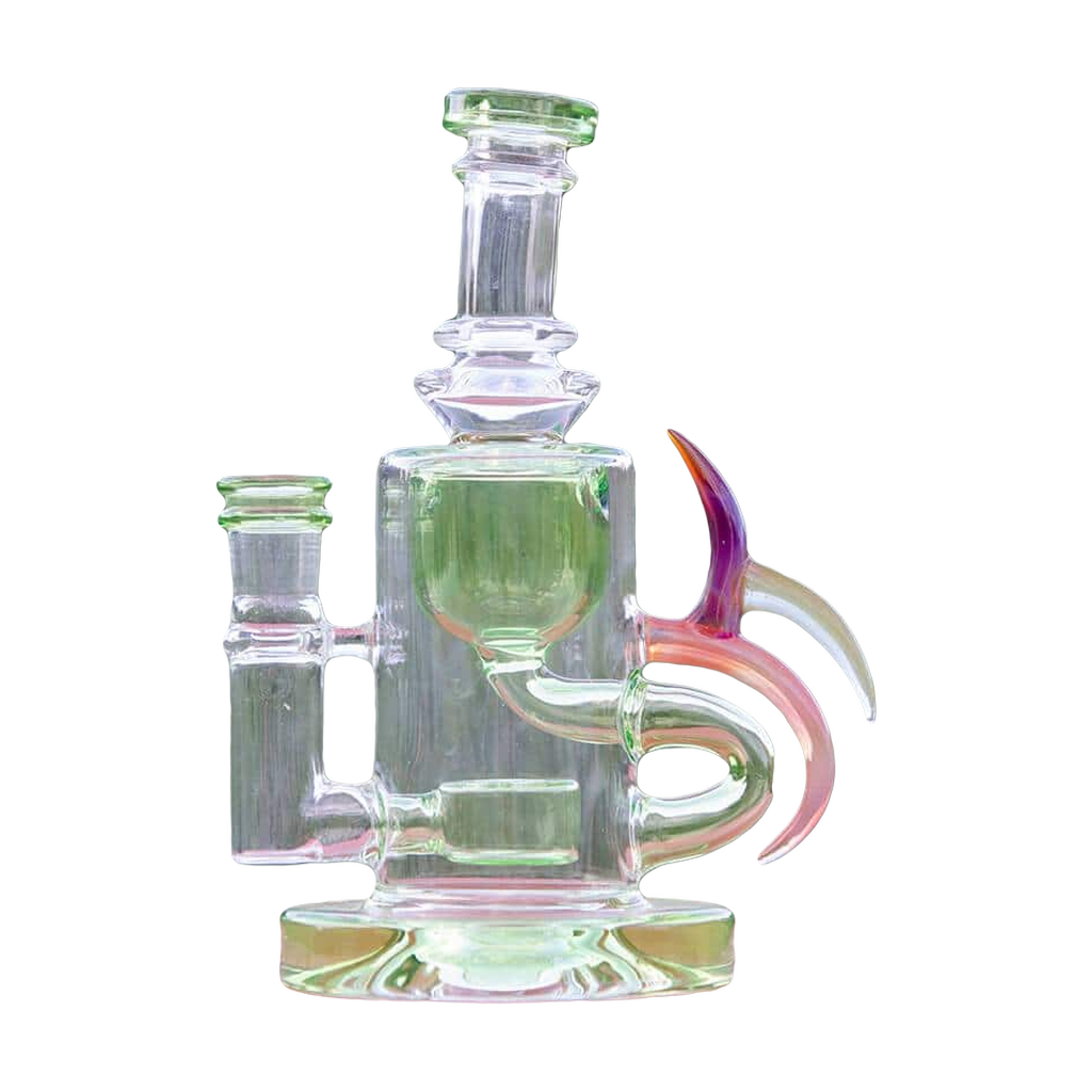 Calibear Ribbing Horn Klein Recycler Bong in Lime Green with Glass on Glass Joint