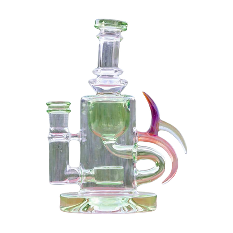 Calibear Ribbing Horn Klein Recycler Bong in Lime Green with Glass on Glass Joint