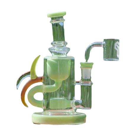 Calibear Ribbing Horn Klein Bong in Milk Green with Heady Recycler Design, 7" Tall, 90 Degree Joint