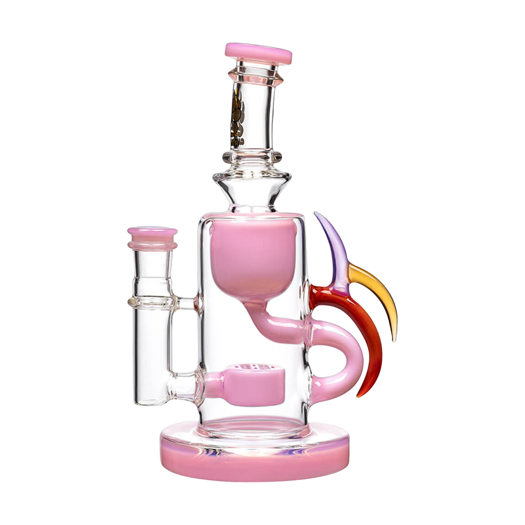 Calibear Ribbing Horn Klein Bong in Milk Pink with Recycler Design, Front View