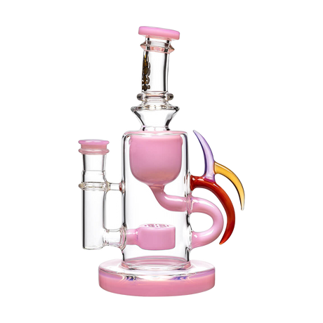 Calibear Ribbing Horn Klein Bong in Milk Pink with Recycler Design, Front View