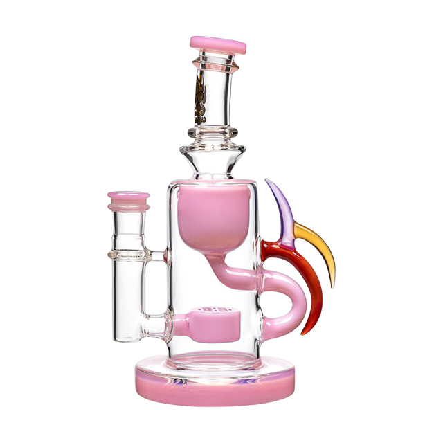 Calibear Ribbing Horn Klein Bong in Milk Pink with Recycler Design, Front View