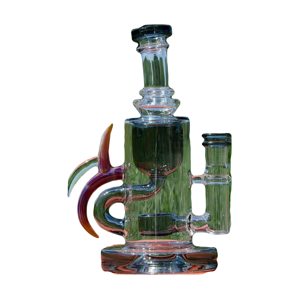 Calibear Ribbing Horn Klein in Transparent Black, 7" Heady Recycler Bong with 90 Degree Joint