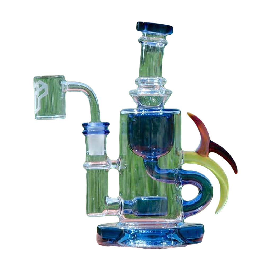 Calibear Ribbing Horn Klein Bong in Violet with Recycler Design - Outdoor Side View