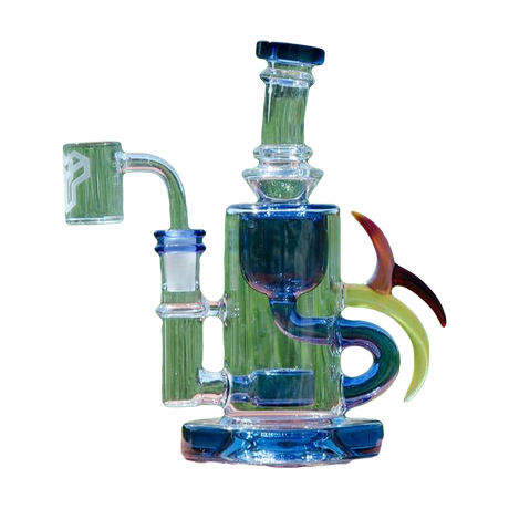 Calibear Ribbing Horn Klein Bong in Violet with Recycler Design - Outdoor Side View