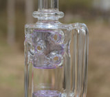 Calibear Straight Fab Carta Attachment in clear borosilicate glass with purple accents, close-up side view.