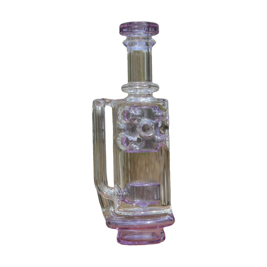 Calibear Straight Fab Carta Attachment in purple, borosilicate glass, side view on wooden surface