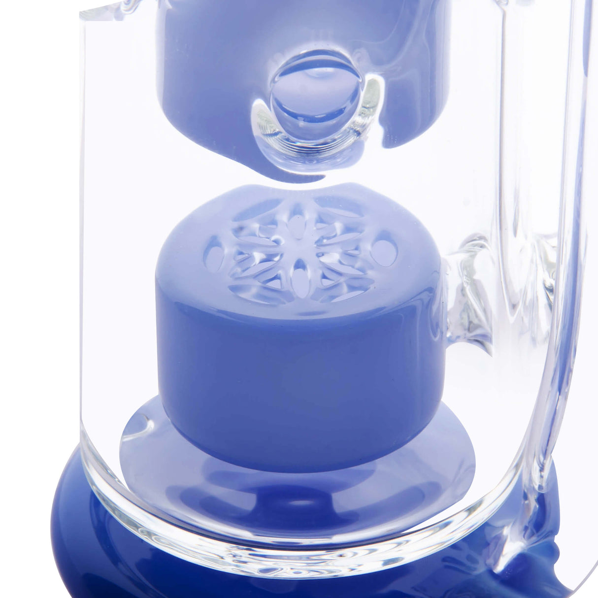 Calibear Straight Fab Puffco Attachment in blue, close-up side view, for e-rig vaporizers