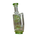 Calibear Straight Fab Puffco Attachment in green, clear glass side view on natural background