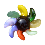 Calibear Borosilicate Glass Terp Spinners, colorful 4pc set for 25mm bangers, top view on wood