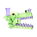 Calibear Wolf Head Dab Rig in Lime Green with 14mm Joint, Front View on White Background