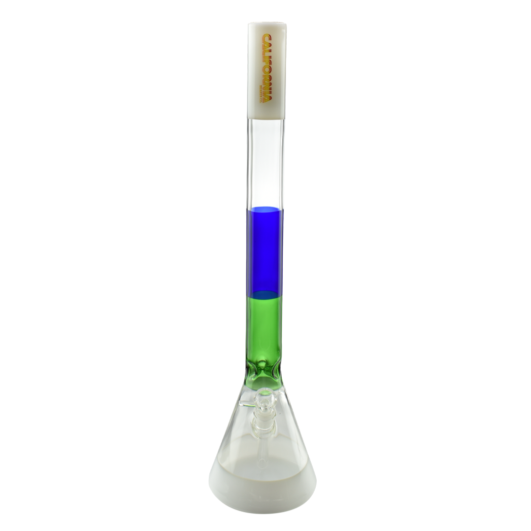 California Beaker Co. Mountain 22" Bong front view with green and blue accents for dry herbs