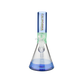California Beaker Co. Ocean 10" Bong front view with blue accents and clear glass