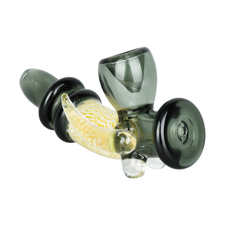 Black Borosilicate Glass Horned Steamroller Hand Pipe with Deep Bowl - Side View