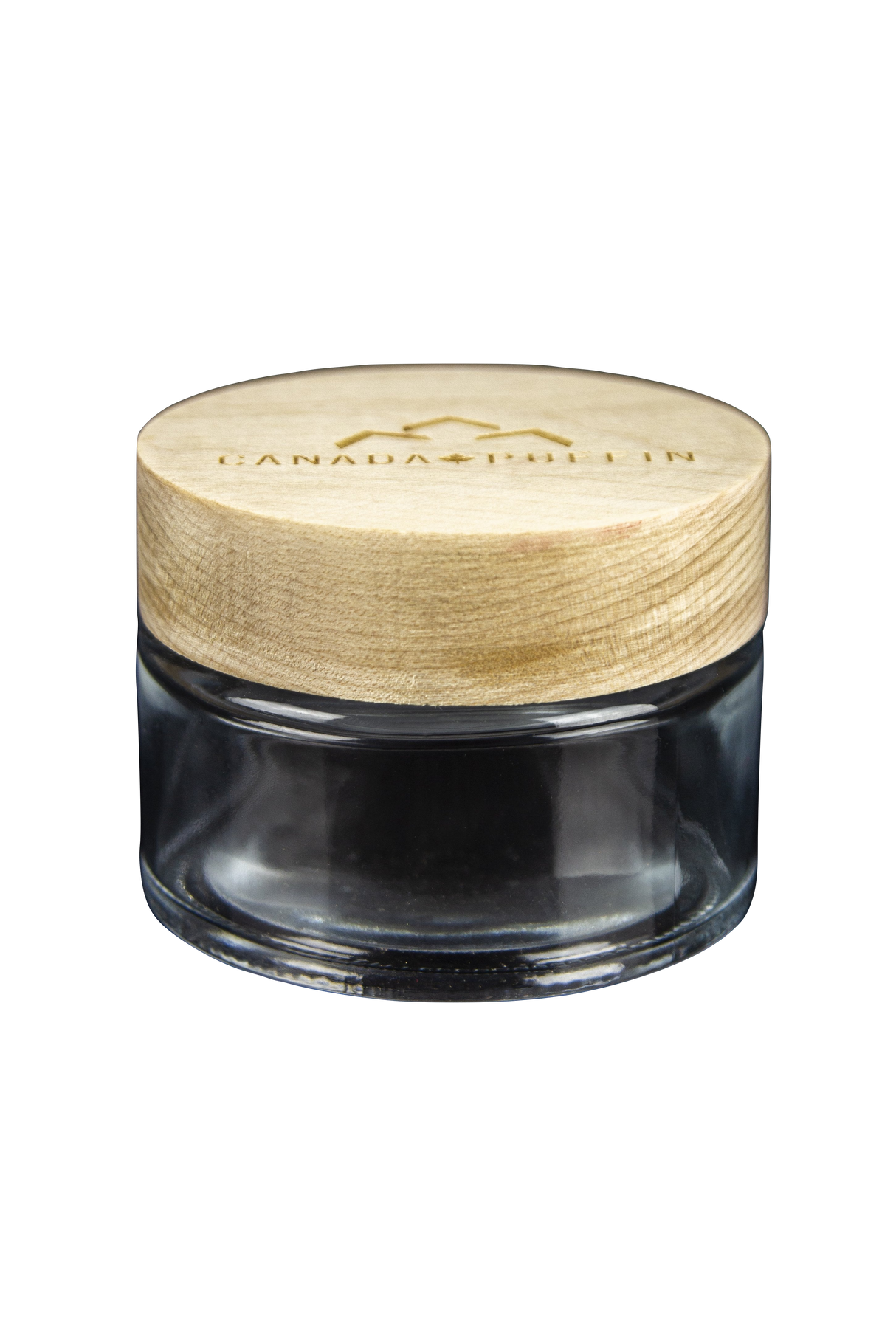 Canada Puffin Jasper Storage Jar with wooden lid, compact design for portability, front view on white background