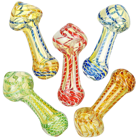 Assorted Candy Sky Swirled Glass Spoon Pipes in vibrant colors, compact 4.25" length, borosilicate glass
