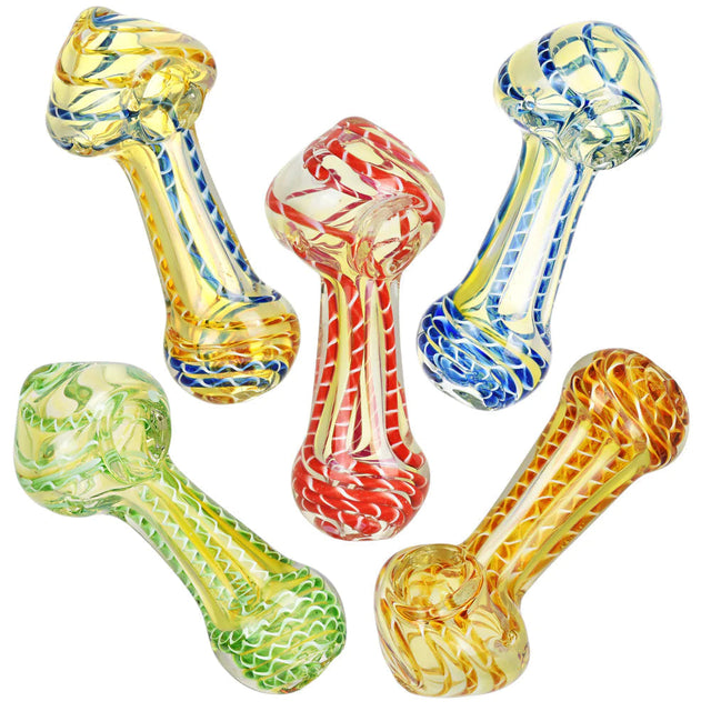 Candy Sky Swirled Glass Spoon Pipes in various colors, compact 4.25" design, top view