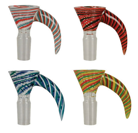 Candy Striped Male Herb Slides in various colors for bongs, front view on white background