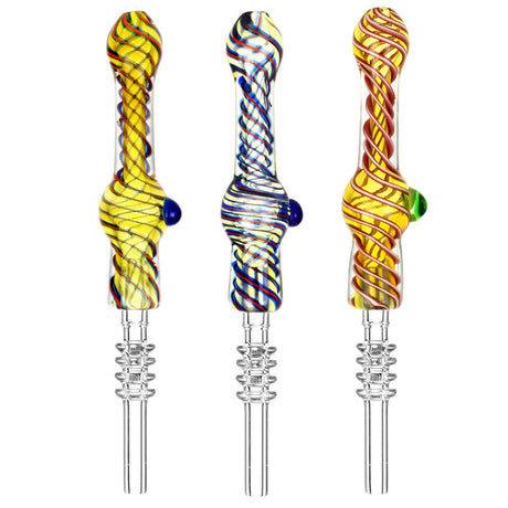 Candy Swirl Cyclops Marble Dab Straws with Quartz Tips, Compact 6" Borosilicate Glass, Front View