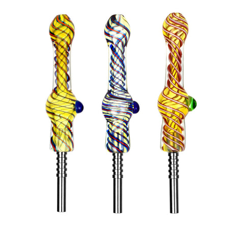 Candy Swirl Cyclops Marble Dab Straws with Titanium Tips, Heavy Wall Glass, Front View