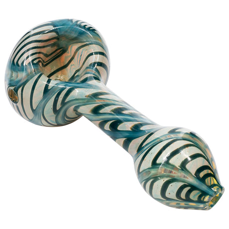 LA Pipes Candy Swirl Glass Spoon Pipe in Teal, Compact Borosilicate with Fumed Color Changing Design