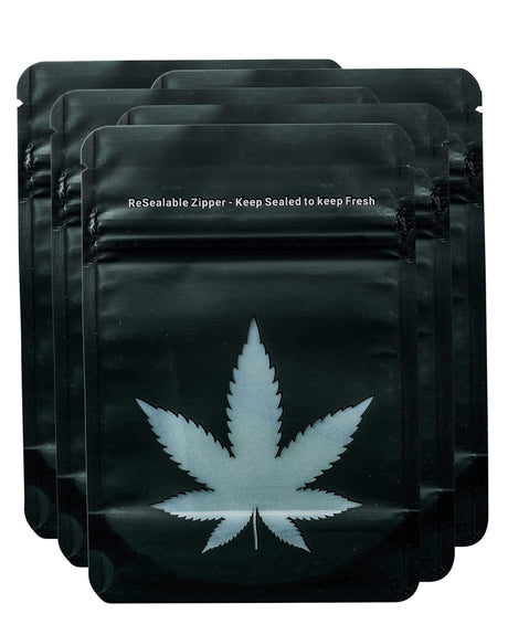 Valiant Distribution Cannabis Leaf Smell Proof Bags, 5 Pack, Portable Black Plastic