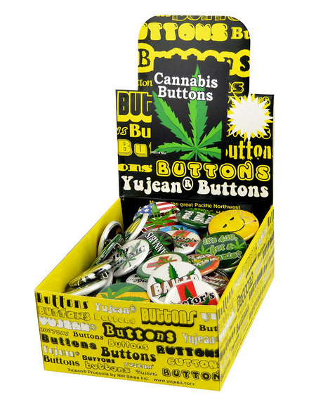 Assorted Cannabis Themed Buttons by Yujean, 1" Diameter, Fun & Novelty Designs, 133 Pack Display