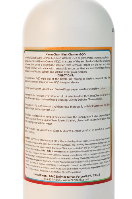 CannaClean Glass & Quartz Cleaner 32oz bottle - Front View with Instructions