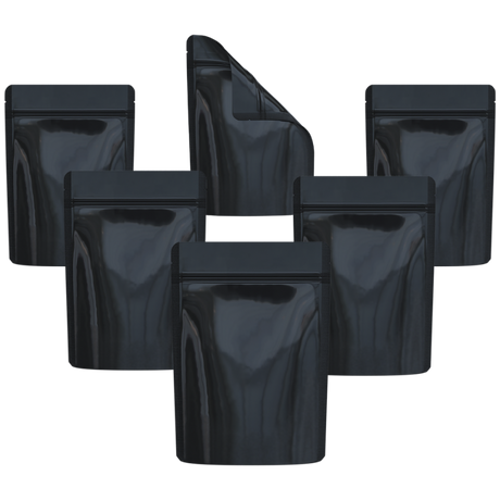 Cannaline Smell Proof Mylar Bags | Black Glossy Solid | 50pc Set