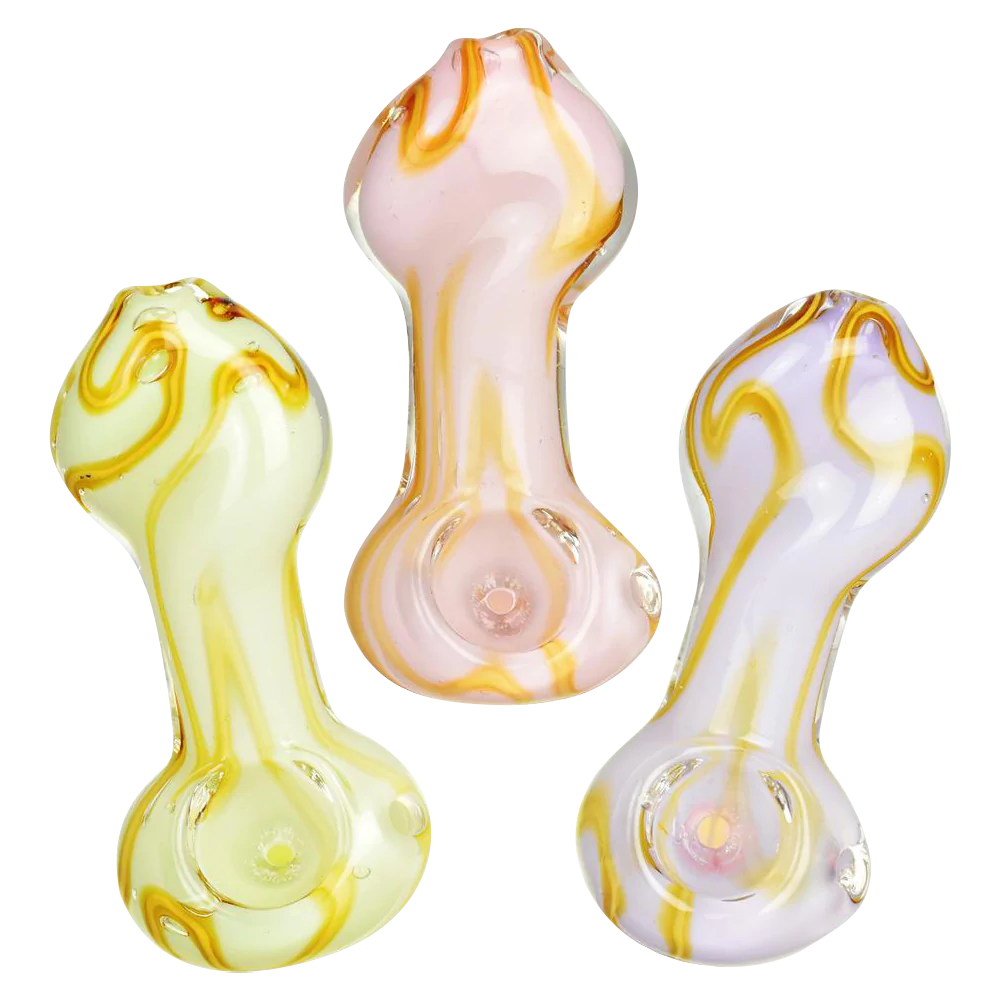Caramel Swirl Twist Glass Spoon Pipes, 3.5" Borosilicate, For Dry Herbs, Multiple Angles