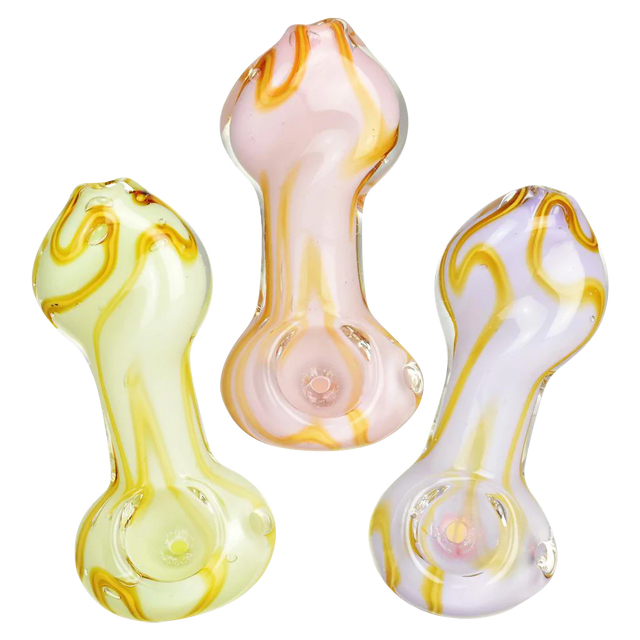 Caramel Swirl Twist Glass Spoon Pipes, 3.5" Borosilicate, For Dry Herbs, Multiple Angles