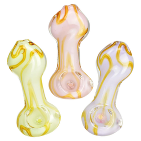 Caramel Swirl Twist Glass Spoon Pipes, 3.5" Borosilicate, For Dry Herbs, Multiple Angles
