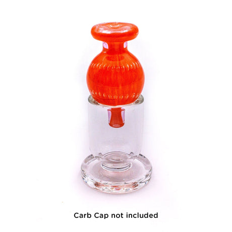 The Stash Shack Carb Cap Holder front view, clear glass with orange accents, perfect for dab rigs