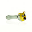 Cartoon Canine Spoon Pipe, clear & yellow borosilicate glass, portable 4" size, front view