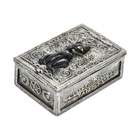 Cat Tarot Polyresin Stash Box 3.75"x5.5" with Mystical Engravings - Front View