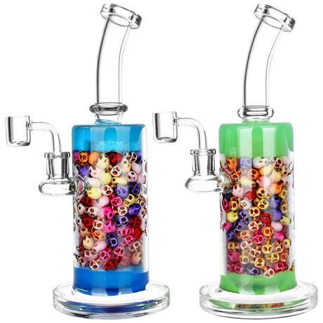 Catacomb Glass Dab Rigs with colorful catacomb patterns, 11" tall, 14mm female joint, front view