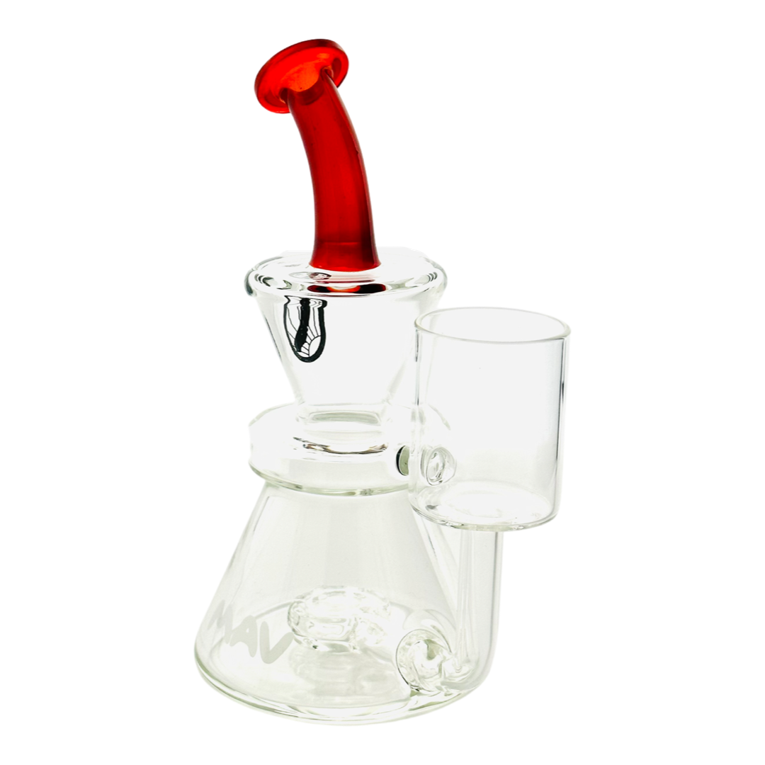 MAV PRO Catalina Proxy Rig in Blood Red Over Icy White Satin, Front View on White Background