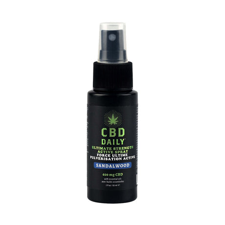 CBD Daily Ultimate Strength Active Spray, 2oz bottle with 600mg CBD, Sandalwood variant, front view