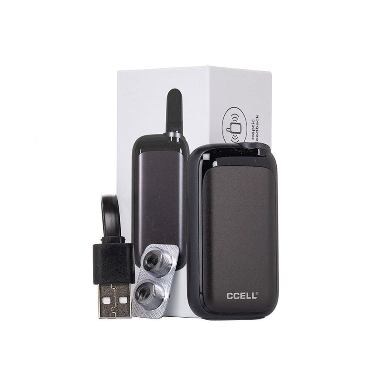 CCell Rizo Variable Voltage Cartridge Vaporizer 300mAh in Black with USB Charger and Packaging