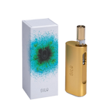 CCELL Silo Auto Draw Cartridge Vaporizer in Gold, 500mAh, side view with packaging