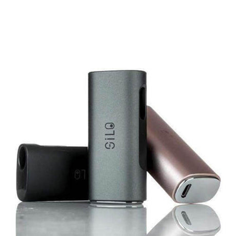 CCELL Silo Auto Draw Cartridge Vaporizer in grey, black, and rose gold, compact design, 500mAh battery