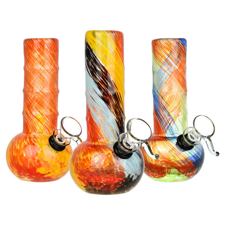 Celebrate Joy 6 Inch Soft Glass Water Pipes in vibrant multicolor patterns, front view on white background