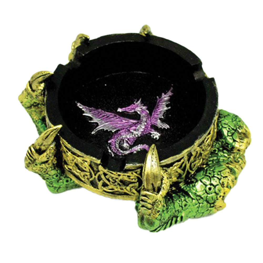 Celtic Dragon Polyresin Ashtray with Claw Design, 5.5" x 4.75", Intricate Detailing, Top View