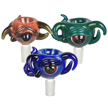 Cerebral Critter Herb Slides in 14mm size, showcasing unique eye designs in red, green, and blue variants.