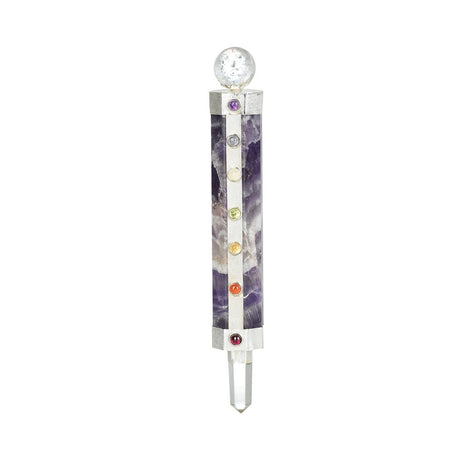 Chakra Healing Wand in Borosilicate Glass, 5.5" with Amethyst and Energy Stones, Front View