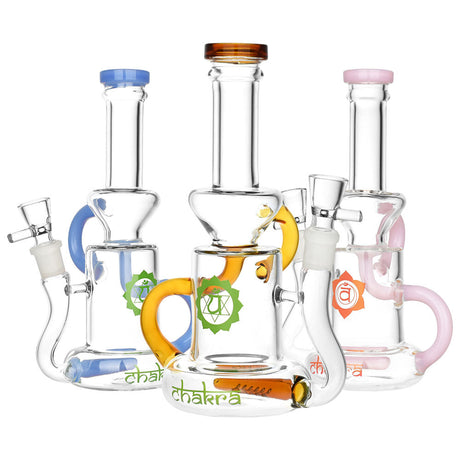 Chakra Recycler Water Pipes in various colors with 14mm female joint and borosilicate glass